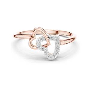 Bague double cœur en diamant de laboratoire de 0,092 CT pour femmes, clarté VVS-VS EF, or 18 carats, 14 carats, 10 carats et argent 925, rose, jaune - Product Image 3