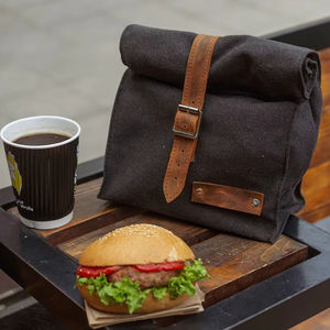 Sac à lunch écologique Snack Food Déjeuner Capacité Fermoir en cuir véritable LCLB-0016 en toile cirée originale - Product Image 1