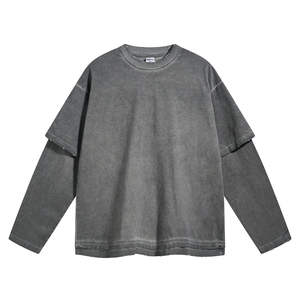 Moda nuevo estilo hombres Regular Fit doble capa 100% algodón manga larga serigrafía Logo impreso camiseta-Color personalizado - Product Image 1