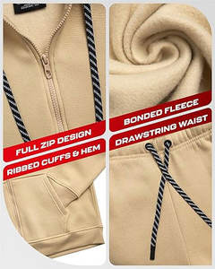 Survêtement à capuche en jersey 100% coton marron clair pour hommes, design respirant, avec logo sur le devant, pour l'entraînement sportif d'hiver. - Product Image 4