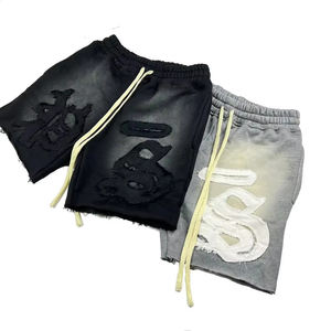 À la mode hommes haute rue mode été sweat Shorts respirant coton graphique impression broderie Applique en détresse poches acides - Product Image 4
