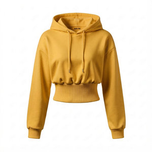 Fashion Streetwear Women's High Waist Hoodies Ribbed Hem Drop Shoulder Crop Top Sweatshirts Custom Logo Wholesale Factory Price - Product Image 4