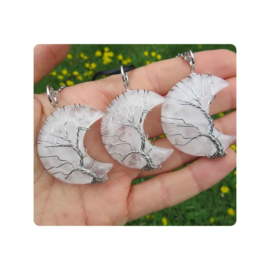 Árbol DE LA VIDA cuarzo cristal Luna collar alambre envuelto piedra comprar personalizado curación cristal colgantes cristal joyería