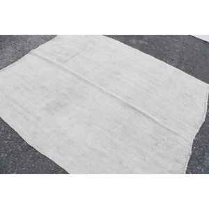 Alfombra Turca, Alfombra Vintage de 5.2x6.4 pies, Alfombra de Lana Blanca Gris con Plantas y Árboles - Product Image 4