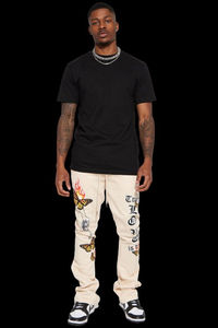 Pantalons de survêtement décontractés pour hommes de haute qualité, personnalisés, à pattes évasées, avec empiècements, taille élastique, pantalons de survêtement pour hommes, design évasé empilé - Product Image 4