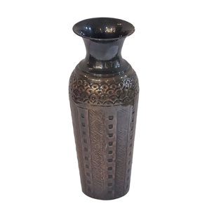 Eternal Bronze Pattern <b>Vase</b> style metal flower <b>vase</b> with embossed geometric design and <b>tall</b> decorative home decor accent - Product Image 1