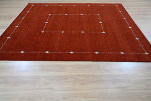 Alfombra de Lana Gabbeh Roja, Tejida a Mano, Decoración Bohemia Cottagecore, Color Rojo Óxido, 8x10, Alfombra Grande para Piso, Hogar Acogedor - Product Image 6