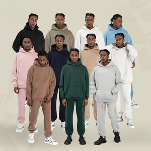 Ensemble de sweat-shirts à capuche personnalisés avec logo, ensemble de survêtements en coton vierge, ensembles de jogging, couleur unie, streetwear, sweat-shirt lourd pour homme - Product Image 2