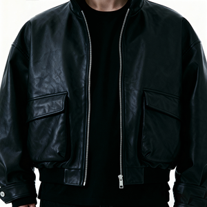 Veste en cuir pour homme en gros avec col montant, logo frontal, respirante, imperméable, coupe-vent, chaude pour l'hiver, couleurs et tailles personnalisées - Product Image 3