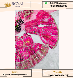 Nuevo trabajo de secuencia pesada de diseñador con parte superior de impresión digital y Sarara con Dupatta completamente cosido para niños - Product Image 3