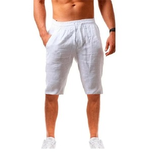 Nuevos pantalones cortos de lino y algodón para hombre, pantalones de lino de Color sólido transpirables de verano para hombre, ropa de calle con cordones - Product Image 2