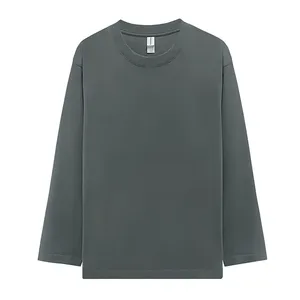 Venta al por mayor 220G algodón peinado 100% algodón piel suave cómodo transpirable en blanco cuello redondo Camiseta larga para hombres - Product Image 2