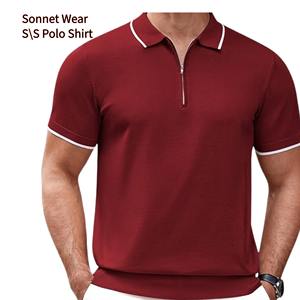 Polos de algodón de manga corta con cremallera para hombre con patrón sólido - Product Image 1