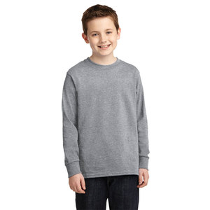T-shirt à manches longues décontracté pour jeunes gris chiné 100% coton T-shirt à manches longues confortable - Product Image 1
