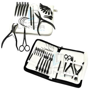 Extensiones de cabello profesionales de acero inoxidable Kit de herramientas negro mate blanco con logotipo de marca 3D personalizado Kit de herramientas de extensión de cabello - Product Image 3