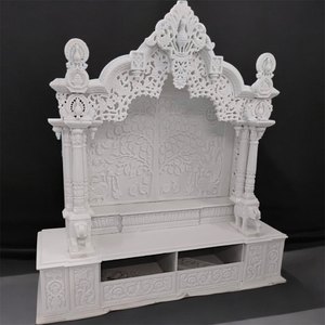 Bon marché, nouveau design Pooja Mandir en marbre de haute qualité pour la décoration intérieure avec lumières LED et éléphant sculpté et paon - Product Image 3