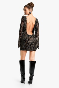 เดรสแม็กซี่ทรงสลิมฟิตลำลองสำหรับผู้หญิง, เดรสดินสอแต่งกระดุมแขนยาวพิมพ์ลายเสือดาวมาใหม่2024 - Product Image 6