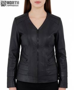 Transpirable de alta calidad para mujer, prendas de vestir exteriores, estilo de moda, nuevo modelo, chaqueta informal con cremallera para mujer, chaqueta de cuero para mujer personalizada - Product Image 1