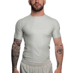 Dernier gris solide manches courtes Gym Rashguard personnalisé entièrement Sublimation Surf MMA Gear confortable respirant Surf Guards - Product Image 1