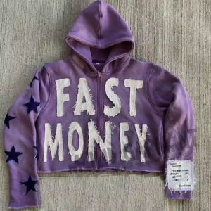 Sweat à capuche zippé unisexe pour homme Vintage Washed Distressed Bottom recadrée 100% coton French Terry Meilleure vente Loose Boxy Fit Winter - Product Image 3