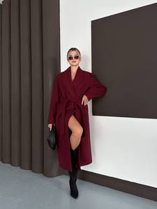 Elegant <b>Burgundy</b> Casual Autumn Regular <b>Trench</b> <b>Coat</b> Regular Sleeve Shirt Collar Double Breasted Polyester/Cotton Reversible - Product Image 2