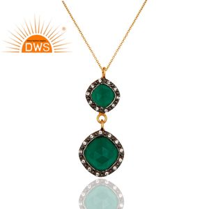 ดูโบราณ 925 เงินสเตอร์ลิงจี้สําหรับผู้หญิง 18 พันทองธรรมชาติ CZ และสีเขียวนิลจี้พลอยสร้อยคอ - Product Image 2