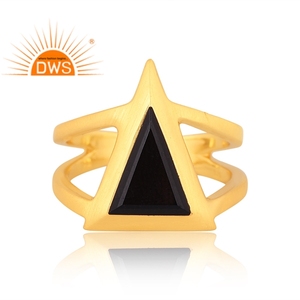 Best Quality Sterling Silver 18K Gold Plated Natural Black Onyx Gemstone <b>Statement</b> <b>Ring</b> Demi Fine Jewelry Manufacturer - Product Image 2