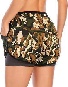 กางเกงขาสั้นกีฬาสตรีวิ่งกางเกงขาสั้นปลาโลมามีกระเป๋าและเชือกรูด - Product Image 4