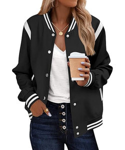Bomber Veste Femmes Varsity Casual Boutonné Léger 2025 Automne Mode Court Tenues Scolaires avec - Product Image 1