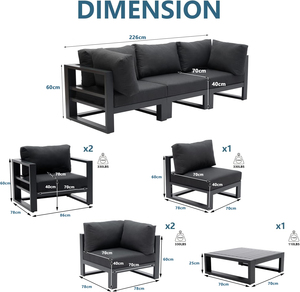 Ensemble <span class=keywords><strong>de</strong></span> salon <span class=keywords><strong>de</strong></span> jardin en aluminium 6 pièces pour <span class=keywords><strong>extérieur</strong></span>, canapé modulable pour hôtel et patio avec table basse - Product Image 6
