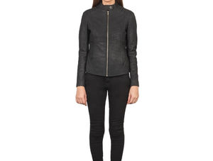 แจ็คเก็ตหนัง PU ผู้หญิงขายส่ง พร้อมโลโก้สั่งทำ แขนยาว ซิป แจ็คเก็ตมอเตอร์ไซค์ สำหรับแฟชั่นฤดูใบไม้ร่วงและฤดูหนาว - Product Image 4