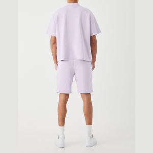 Ropa de dos piezas Chándal Estampado de algodón Oversize Drop Shoulder Camiseta y pantalones cortos Conjunto para hombres - Product Image 2