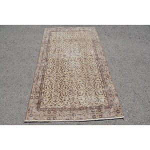 พรมขนสัตว์สีเบจสีน้ำตาล3.5x6.4ฟุตคลาสสิกวินเทจตุรกีพื้นที่ขนาดใหญ่รูปสี่เหลี่ยมผืนผ้าการเย็บปะติดปะต่อกันออกแบบสำหรับห้องโถงห้องนอน-น้ำยาง - Product Image 1