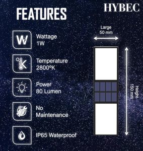 Lampe murale solaire LED HYBEC pour extérieur, indice de protection IP65, corps en aluminium, auto-adhésive, solaire automatique pour jardin, terrasse, 1W, blanc chaud 2800K - Product Image 2
