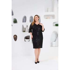 Vestido de Noche Negro con Lentejuelas Talla Grande RMG para Ocasiones Formales, Elegante Vestido de Fiesta Forrado para Mujer - Product Image 1