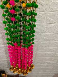 พวงมาลัยปอมปอมปอมหลากสีห้อยกับระฆังตกแต่งบ้านทำด้วยมือของตกแต่งคริสมาสต์ของอินเดียงานแต่ง Diwali - Product Image 5