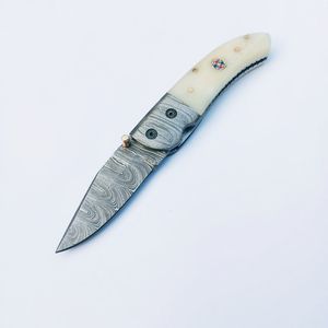 Cuchillo de Supervivencia Plegable de Acero de Damasco de Alta Calidad para Caza y Camping al Aire Libre, con Hoja de Cambio Rápido y Mango de Hueso Natural de Camello - Product Image 6