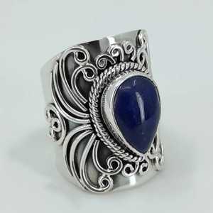 925 Sterling Silver Handmade <b>Statement</b> <b>Ring</b> Lapis Lazuli Gemstone Natural Blue Pear Shape Boho September Birthstone Jewelry Gift - Product Image 3