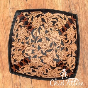 Organizador de escritorio de cuero mecanizado a mano, cuencos, bandeja de cuero genuino Floral occidental, artículos decorativos hechos a mano para el hogar, decoración elegante - Product Image 1