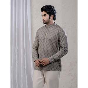 100% Cotton Printed Casual Short <b>Kurta</b> for <b>Men</b> <b>Men's</b> Floral Pattern Casual Shirt with Full Sleeves Poplin Fabric Breathable - Product Image 5