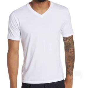 T-shirts personnalisés pour hommes à bas prix, col en V, blancs, vente en gros, 100 % coton, été, avec logo personnalisé, 2026 - Product Image 1