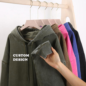 เสื้อสตรีทแวร์ผ้าฟลีซคอตตอนหนานุ่มพิมพ์โลโก้ตามสั่ง ทรงปกติ สไตล์วินเทจ ยูนิเซ็กส์ สำหรับผู้ชาย ใส่ได้ในฤดูหนาว ล้างสีแบบ Stone Acid Wash มีกระเป๋า - Product Image 1