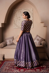 GHAZAL Modern Slim Fit Purple Silk <b>Gota</b> Patti Lehenga Choli Set with Dupatta for Diwali Weddings Festive Wear Ethnic Bridal Sets - Product Image 4