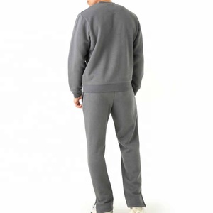 Conjunto Deportivo de Algodón Gris para Hombre, Sudadera de Cuello Redondo, Pantalones Jogger, Color Sólido, Estilo Casual para Otoño, Corte Regular de Longitud Completa - Product Image 3