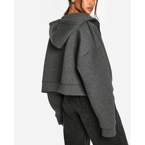Sweat à capuche zippé court pour femme, épaules tombantes personnalisées, manches longues, haut tendance pour l'hiver - Product Image 2