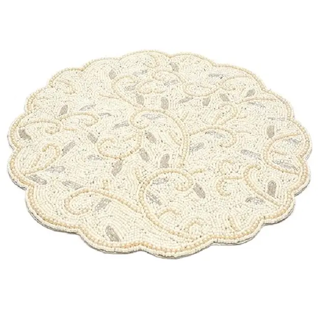 Hoge Standaard Kwaliteit Onregelmatig Gevormde Crème Polyester Kraal Placemat Keukenartikelen Product Eettafel Decoratieve Mat Voor Thuis