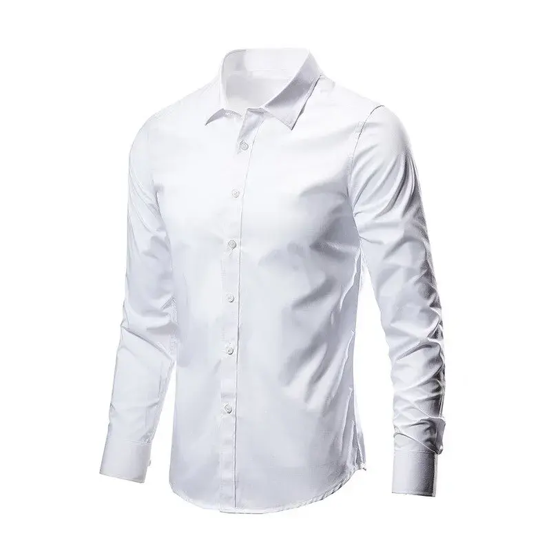 Preço de atacado de fábrica com logotipo padrão puff estampado em branco camisa de vestir logotipo personalizado de sarja de algodão grosso masculina simples