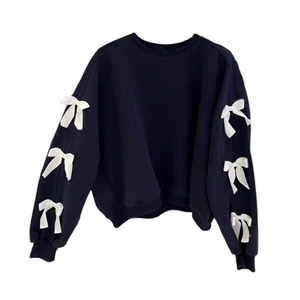 Sudadera informal con lazo azul oscuro, sudadera holgada, ropa informal, tejido ligeramente elástico, adecuada para la primavera - Product Image 6