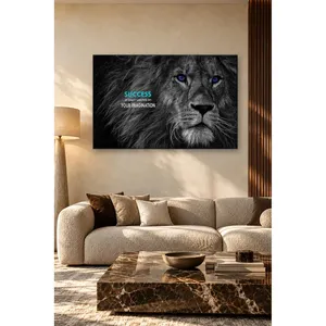 Impresión en lienzo de león negro y blanco de ojos azules de Fida con cita motivacional - Product Image 4