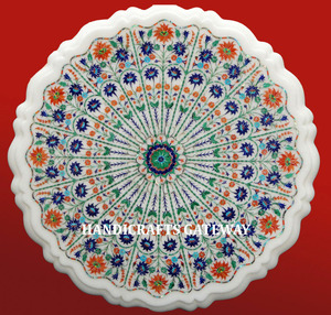 Best Quality <b>Round</b> Shape Handmade Items Unique Design Beautiful Design Inlay <b>White</b> Marble Flower Inlay Work Home Hotel <b>Table</b> Top - Product Image 1